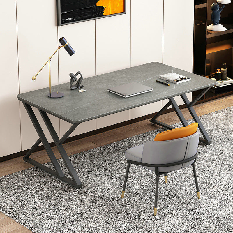 Contemporary Office Desk Rectangular Grey Writing Desk with Metal Legs