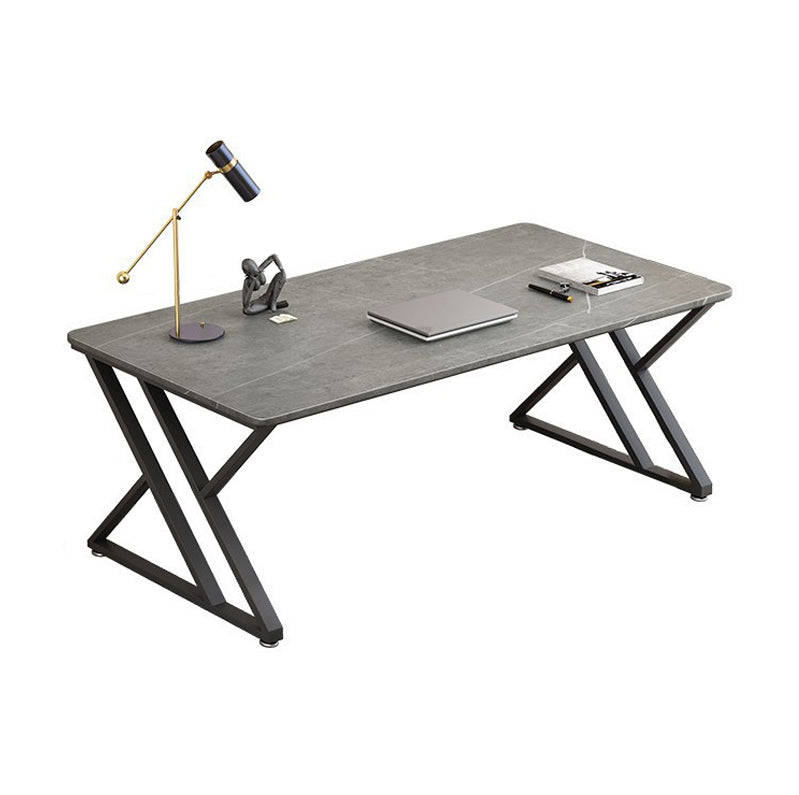 Contemporary Office Desk Rectangular Grey Writing Desk with Metal Legs