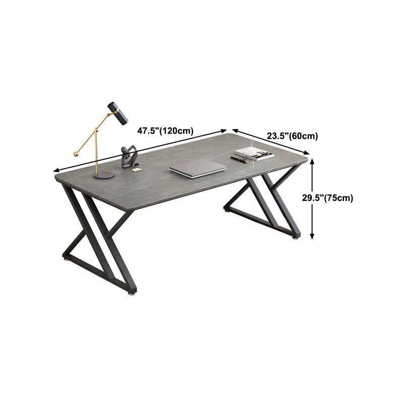 Contemporary Office Desk Rectangular Grey Writing Desk with Metal Legs