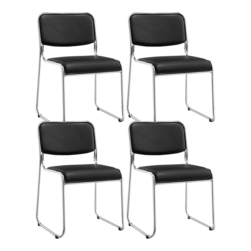 Modern Armless Upholstered Office Chair Black Leather Management Conference Chair