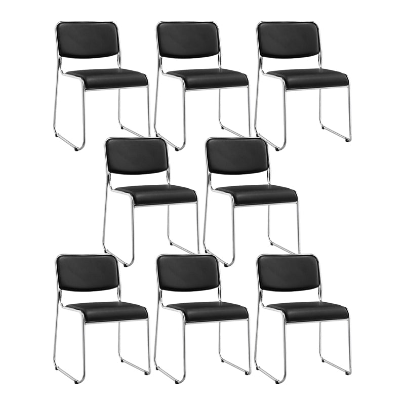 Modern Armless Upholstered Office Chair Black Leather Management Conference Chair