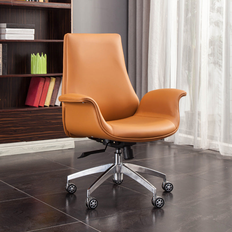 Metal Base Leather Office Chair Mid / High Back Desk Chair with Wheels