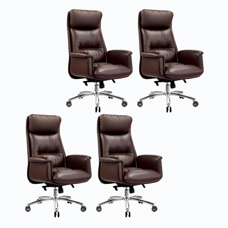 Steel Base Leather Office Chair High Back Upholstered Desk Chair with Wheels