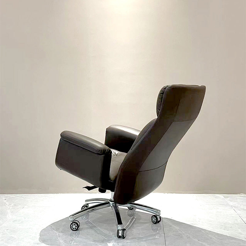 Steel Base Leather Office Chair High Back Upholstered Desk Chair with Wheels