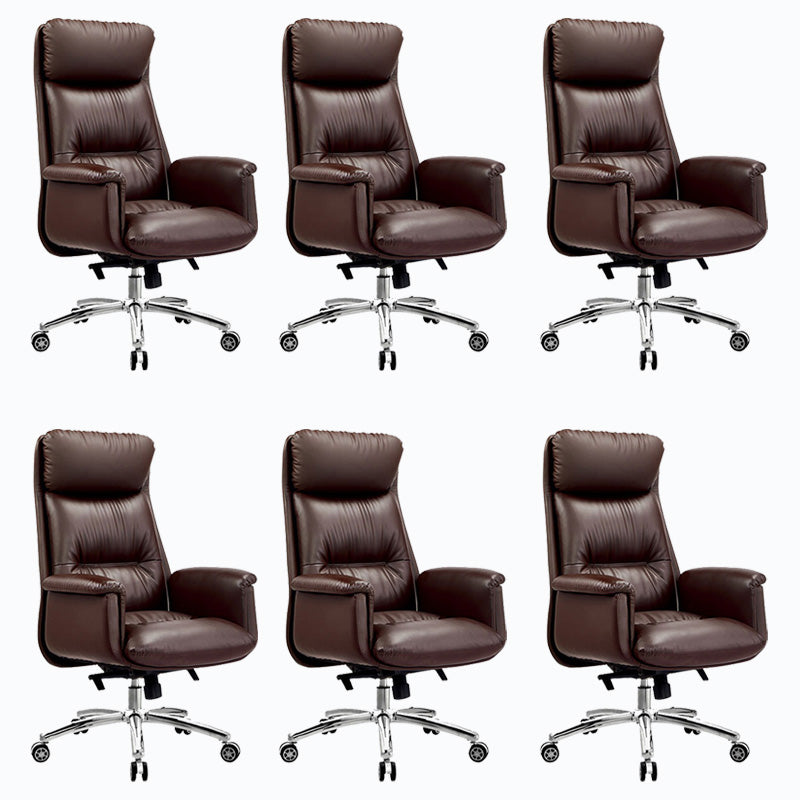 Steel Base Leather Office Chair High Back Upholstered Desk Chair with Wheels