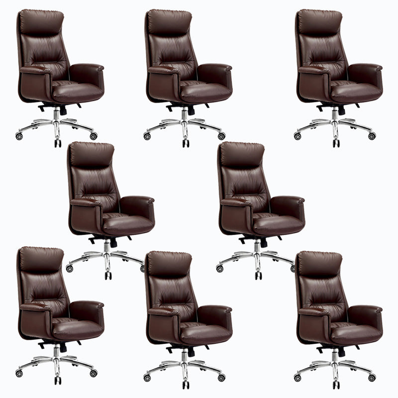 Steel Base Leather Office Chair High Back Upholstered Desk Chair with Wheels