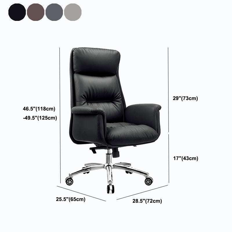 Steel Base Leather Office Chair High Back Upholstered Desk Chair with Wheels