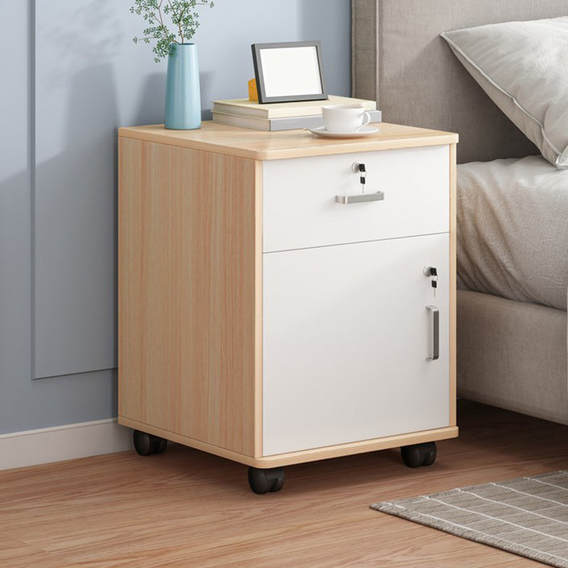 Modern Imitation Wood Bed Cabinet Drawer Lock Included Nightstand with Wheel