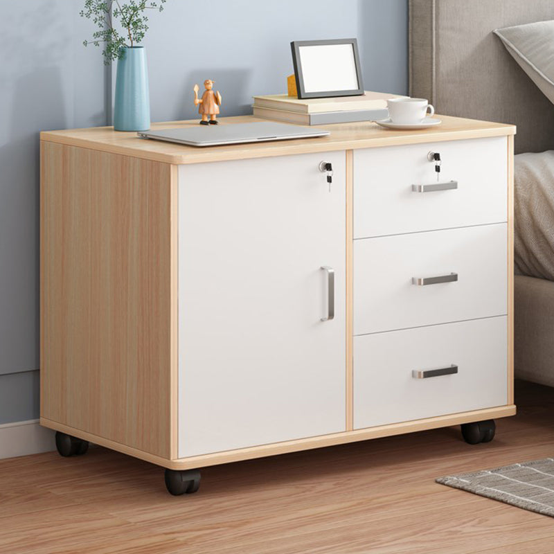 Modern Imitation Wood Bed Cabinet Drawer Lock Included Nightstand with Wheel