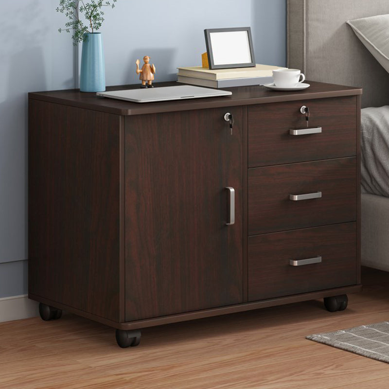 Modern Imitation Wood Bed Cabinet Drawer Lock Included Nightstand with Wheel