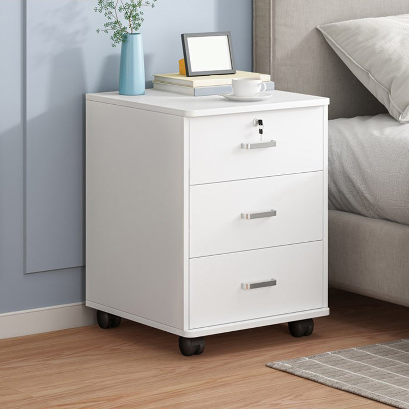 Modern Imitation Wood Bed Cabinet Drawer Lock Included Nightstand with Wheel