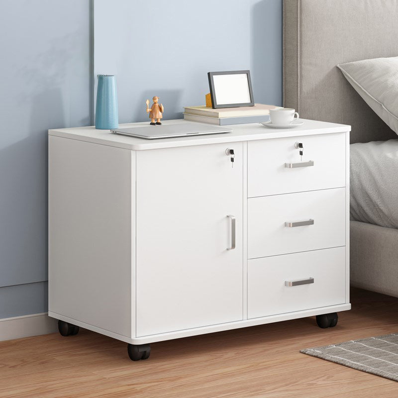 Modern Imitation Wood Bed Cabinet Drawer Lock Included Nightstand with Wheel