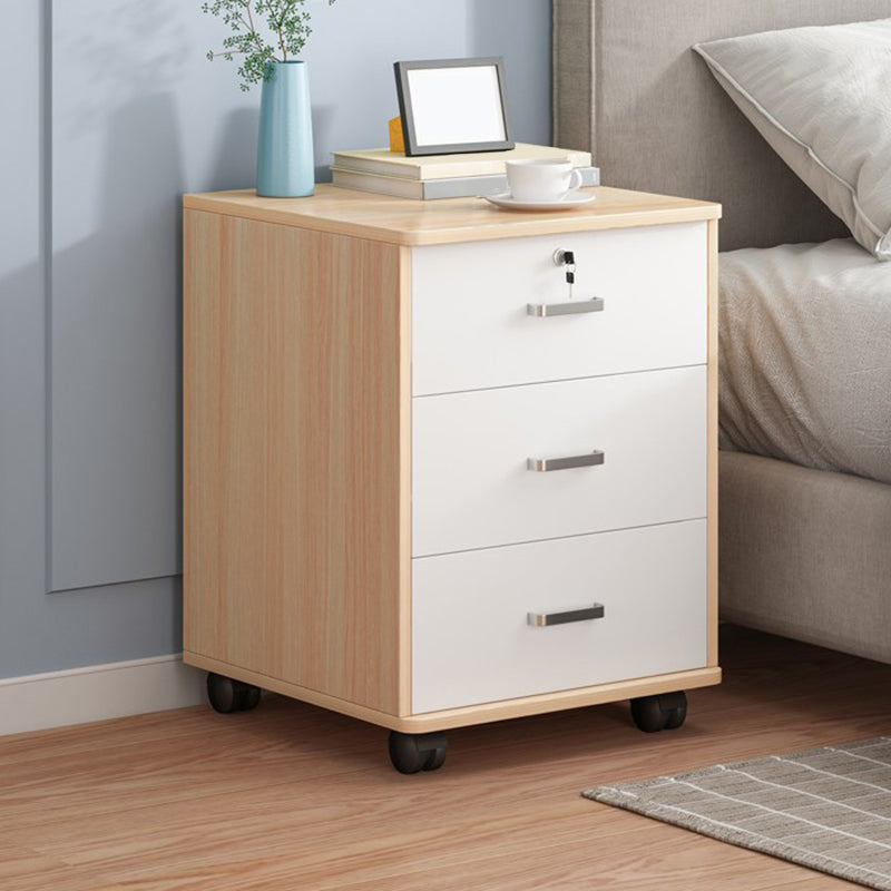 Modern Imitation Wood Bed Cabinet Drawer Lock Included Nightstand with Wheel