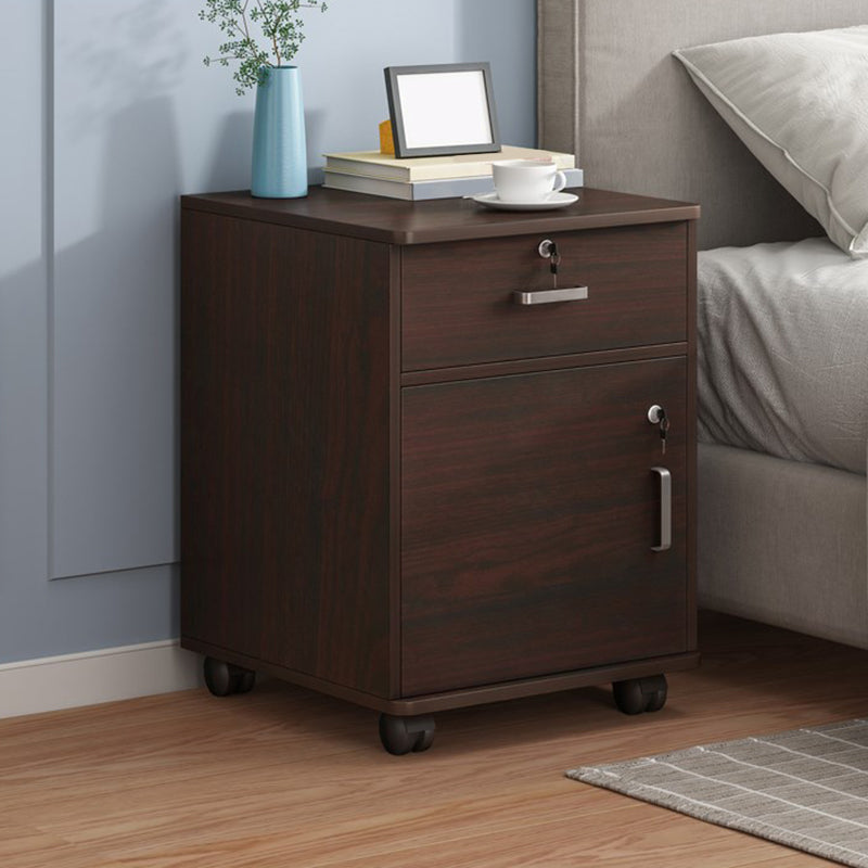 Modern Imitation Wood Bed Cabinet Drawer Lock Included Nightstand with Wheel