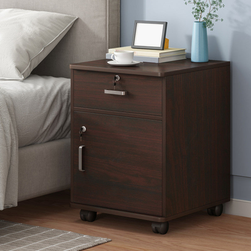 Modern Imitation Wood Bed Cabinet Drawer Lock Included Nightstand with Wheel