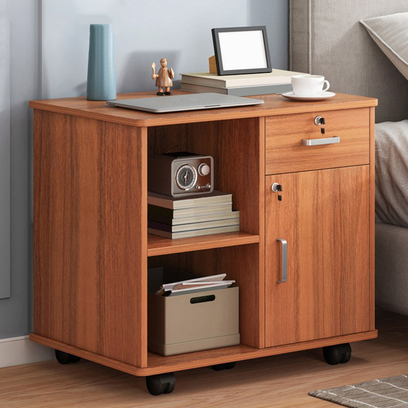 Modern Imitation Wood Bed Cabinet Drawer Lock Included Nightstand with Wheel