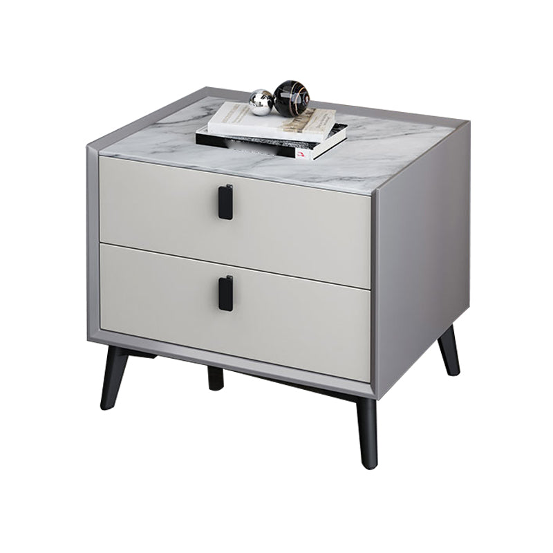 18 Inch H Night Table Modern 2-Drawer Stone Top Nightstand with Legs