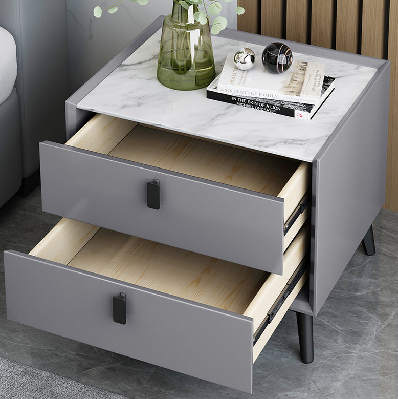 18 Inch H Night Table Modern 2-Drawer Stone Top Nightstand with Legs