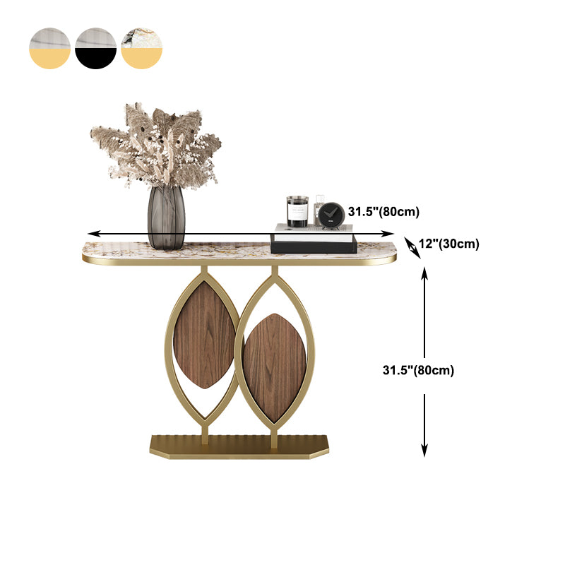 Glam Stone Console Table Metal Frame Half Moon Accent Table, 31.49" High