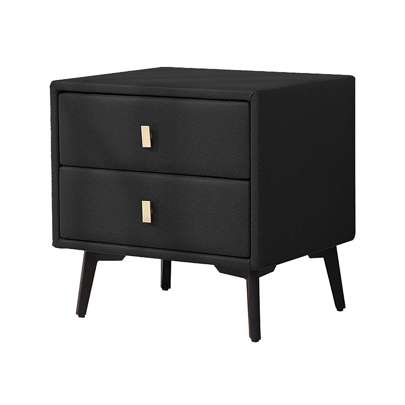 Faux Leather Night Table Modern 20 Inch H 2-Drawer Storage Legs Included Nightstand