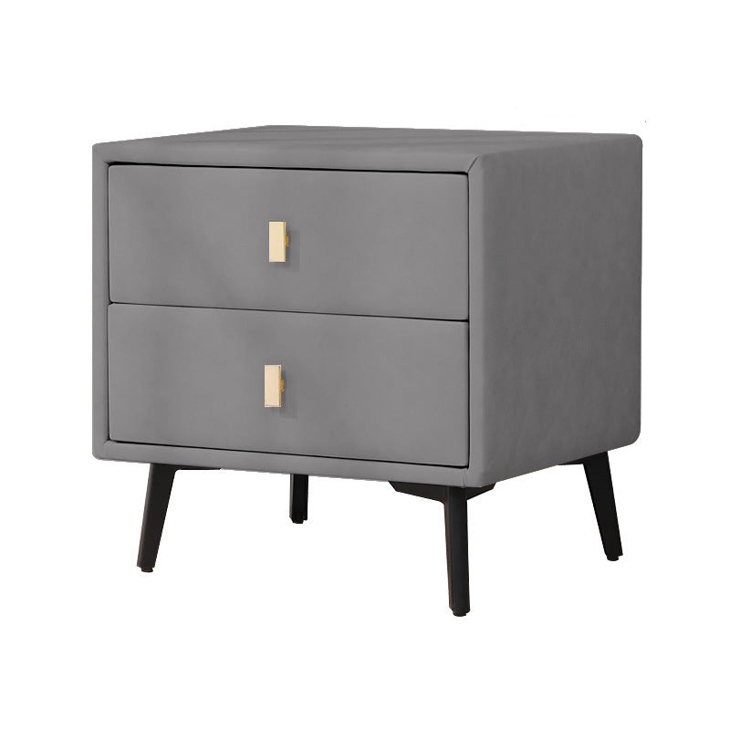 Faux Leather Night Table Modern 20 Inch H 2-Drawer Storage Legs Included Nightstand