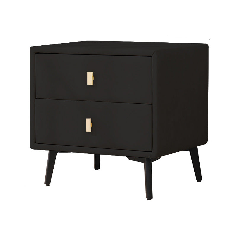 Faux Leather Night Table Modern 20 Inch H 2-Drawer Storage Legs Included Nightstand