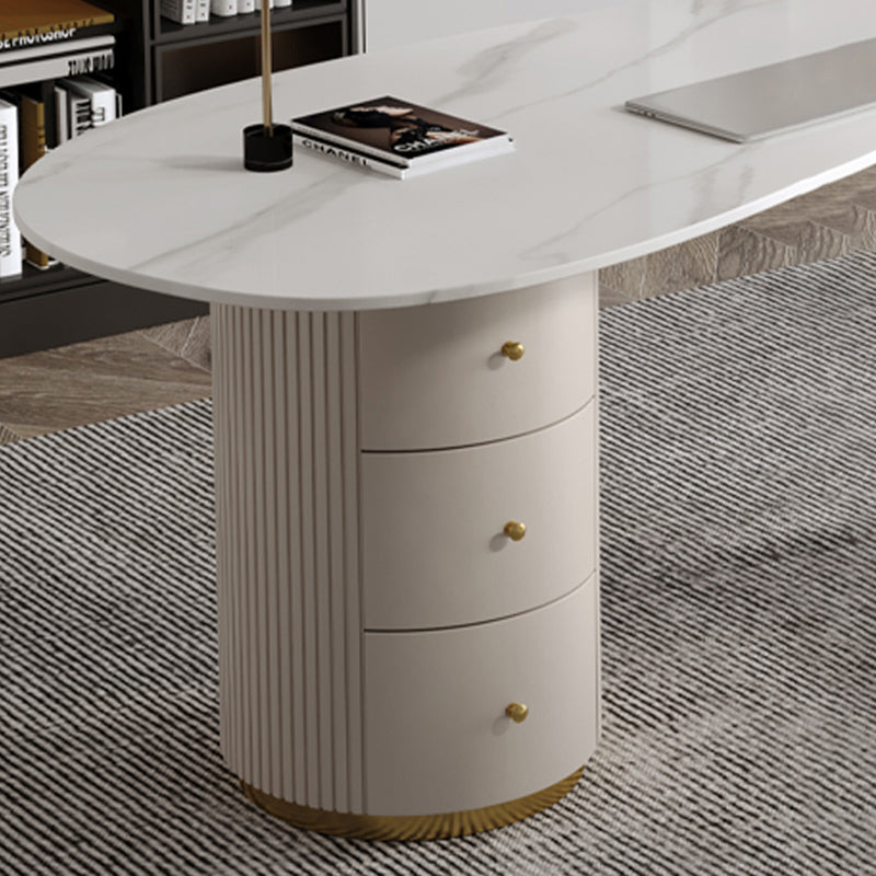 Irregular Shape Writing Desk White Office Desk with 3 Drawers