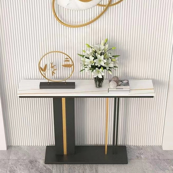 31.49" High Stone Console Table Metal Frame Rectangle Accent Table