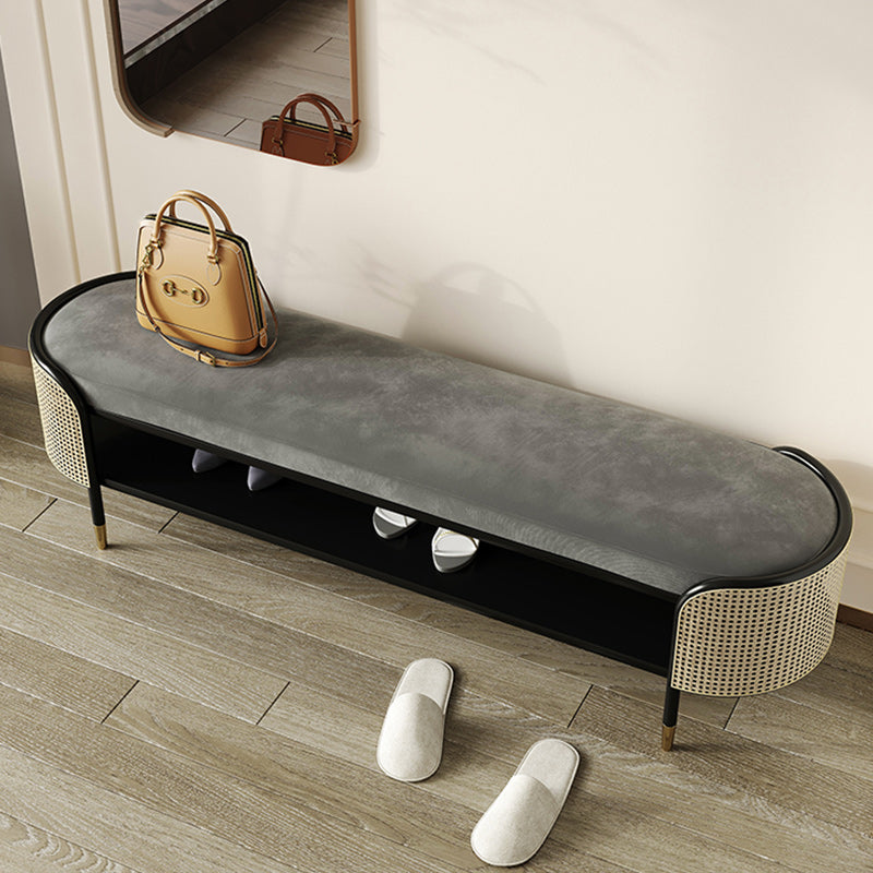 Modern Solid Color Entryway Bench Upholstered Grey Bench with Storage