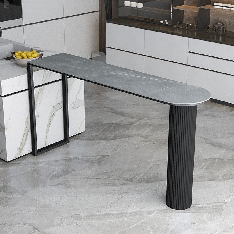 Stone Bar Dining Table Glam Style Bar Table with Double Pedestal for Dining Room Kitchen