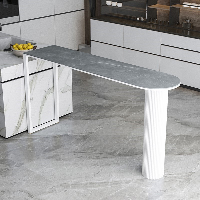 Stone Bar Dining Table Glam Style Bar Table with Double Pedestal for Dining Room Kitchen