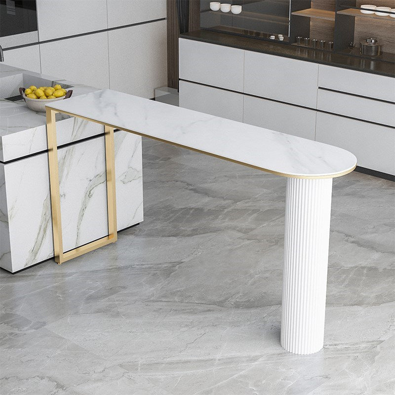 Stone Bar Dining Table Glam Style Bar Table with Double Pedestal for Dining Room Kitchen