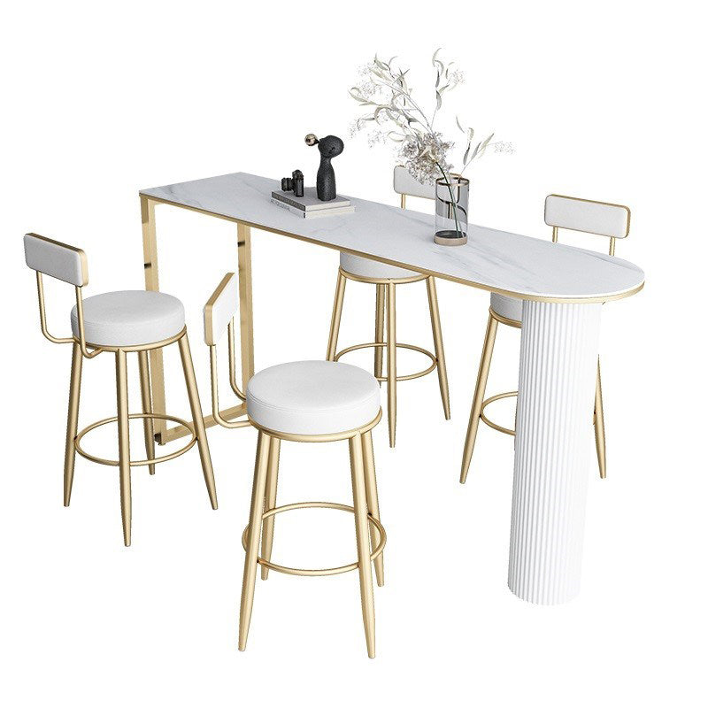 Stone Bar Dining Table Glam Style Bar Table with Double Pedestal for Dining Room Kitchen