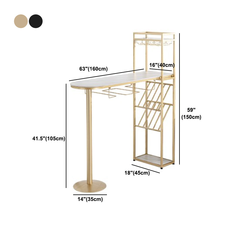 Stone Bar Dining Table Glam Bar Table with Double Pedestal for Living Room Balcony