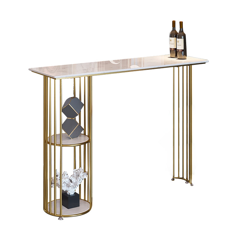 Glam Style Rectangle Bar Table Double pedestal Bar Dining Table with Storage