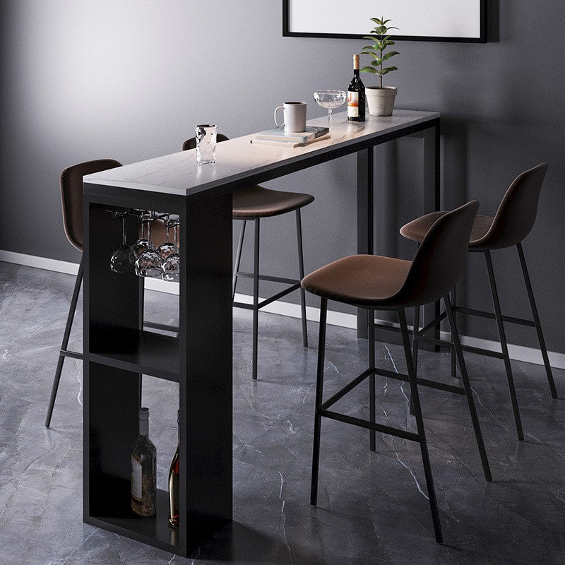 Industrial Style Bar Table Stone Rectangle Bistro Bar Desk with Storage Shelf