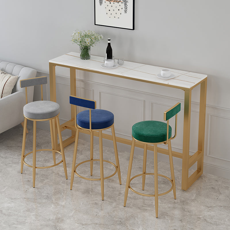 Polished Finish Glam Stone Top Bar Table Rectangle Bistro Table with Trestle