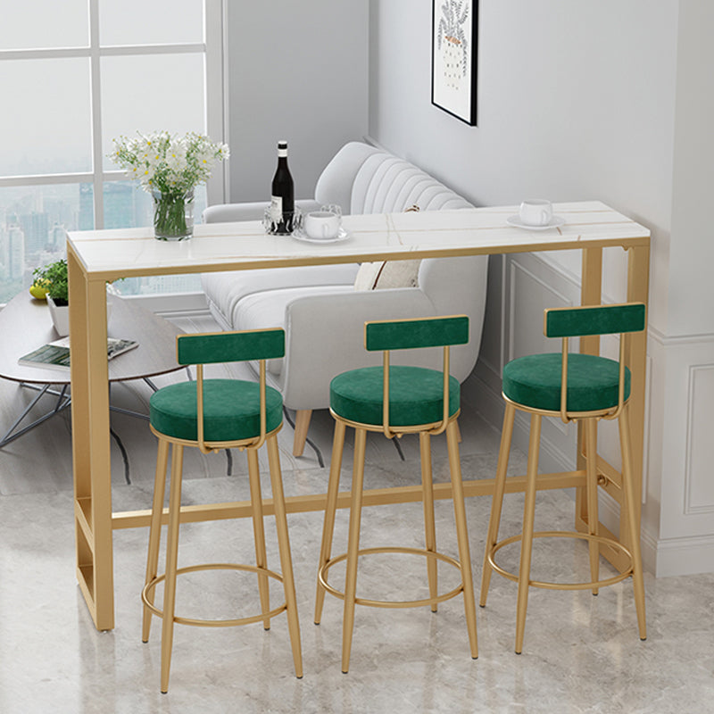 Polished Finish Glam Stone Top Bar Table Rectangle Bistro Table with Trestle