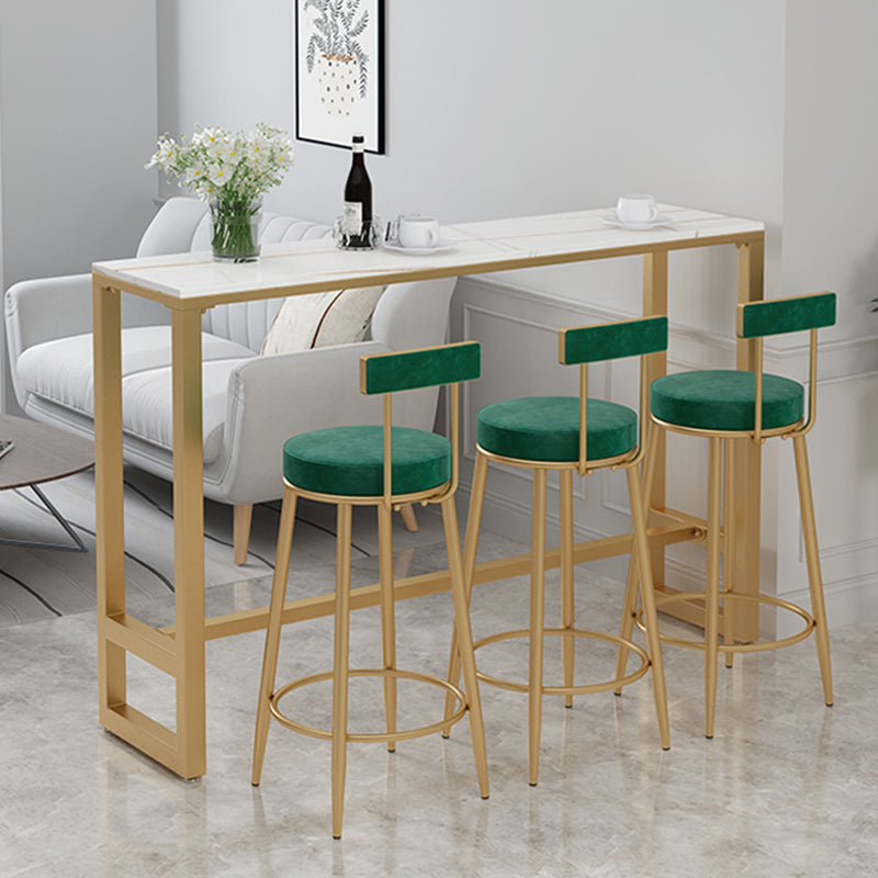 Polished Finish Glam Stone Top Bar Table Rectangle Bistro Table with Trestle