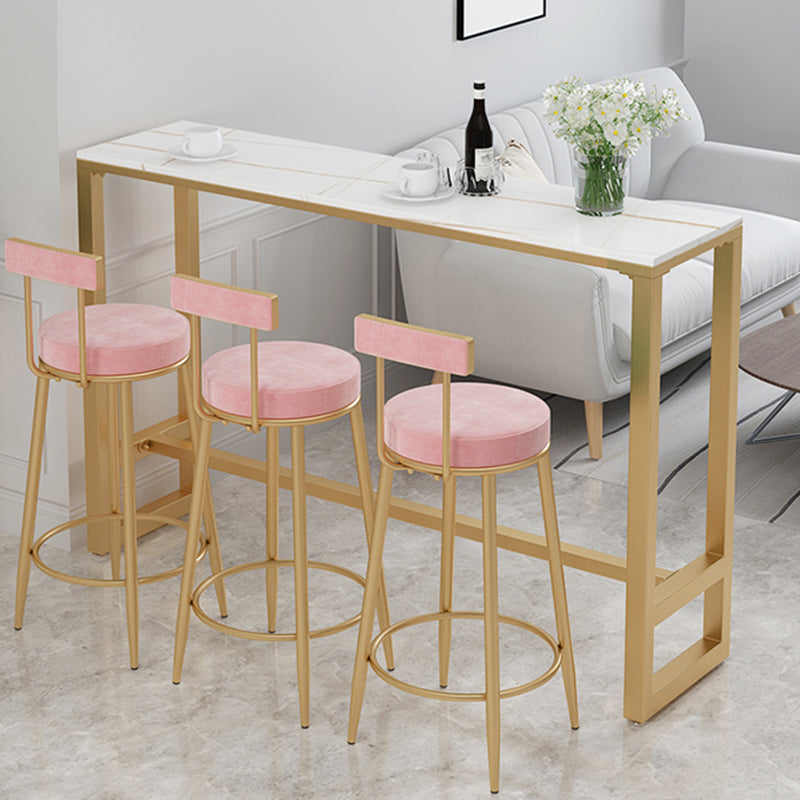 Polished Finish Glam Stone Top Bar Table Rectangle Bistro Table with Trestle