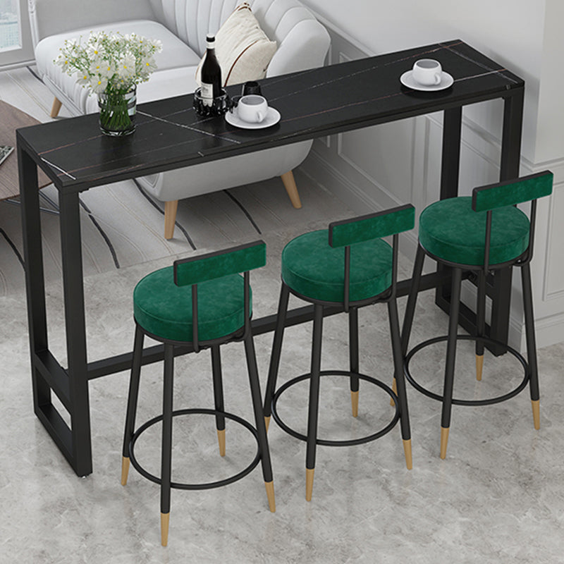 Polished Finish Glam Stone Top Bar Table Rectangle Bistro Table with Trestle