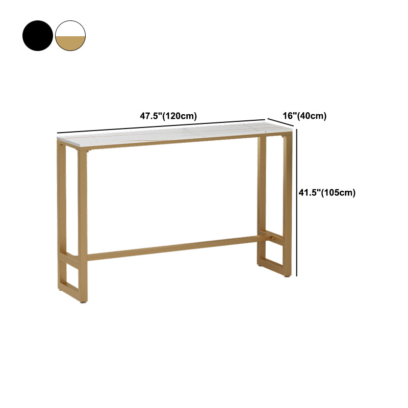 Polished Finish Glam Stone Top Bar Table Rectangle Bistro Table with Trestle