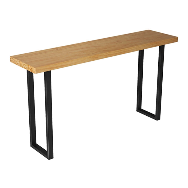 Rectangular Pine Wood Top Bar Table Modern Bar Table with Black Double Pedestal