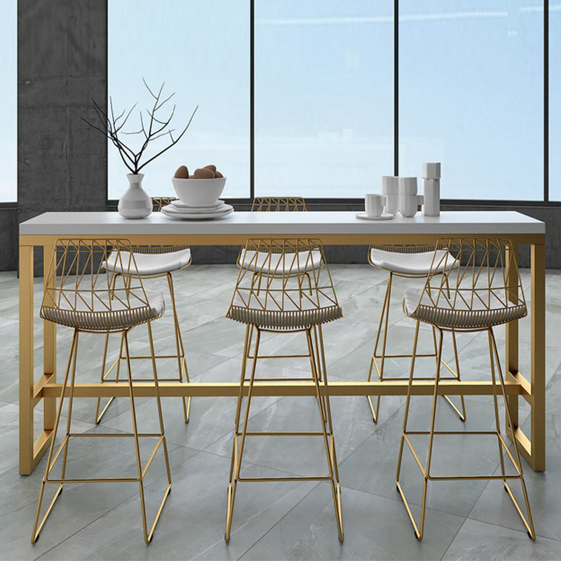 Glam Bistro Table with Gold Metal Trestle Rectangle Solid Wood Top Bar Table