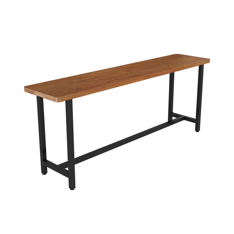 Brown Pine Wood Top Bar Table Contemporary Metal Frame Pub Table