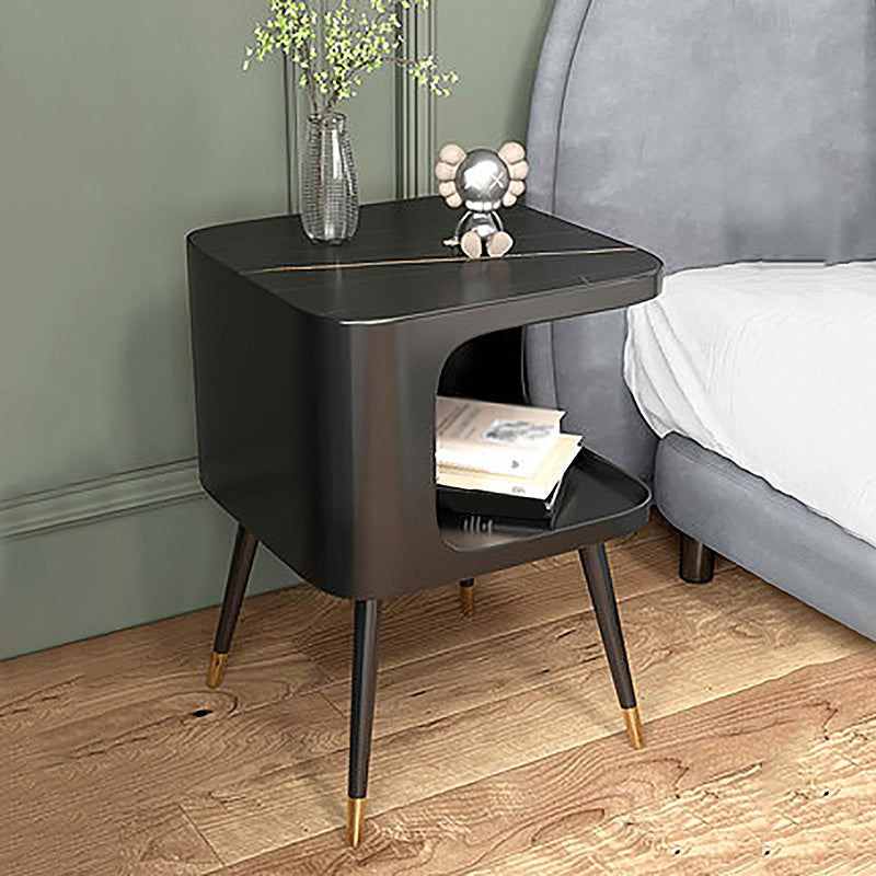 Modern 20 Inch H  Bed Nightstand Open Storage Stone Top Legs Included Night Table