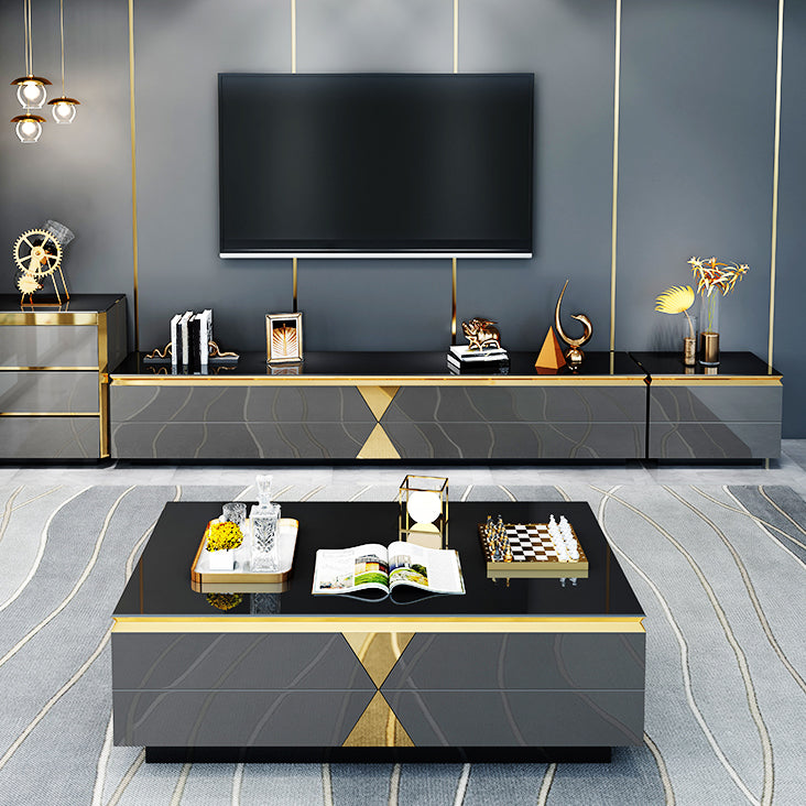 Glass and Engineered Wood TV Console Glam TV Media Stand with Drawers