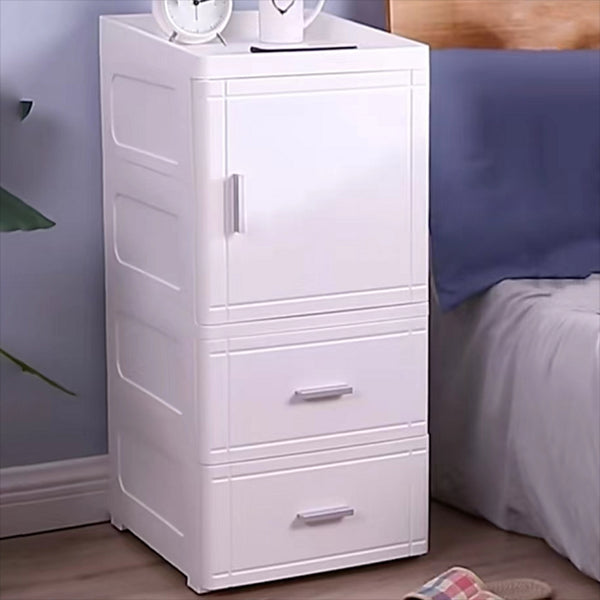 37.4" H 2/3-Drawer Nightstand 1-Door Plastic Night Table in White/Green/Grey