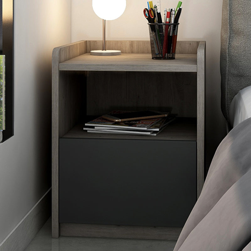 Modern Imitation Wood Night Table Open Storage 1-Drawer 20 Inch H Nightstand