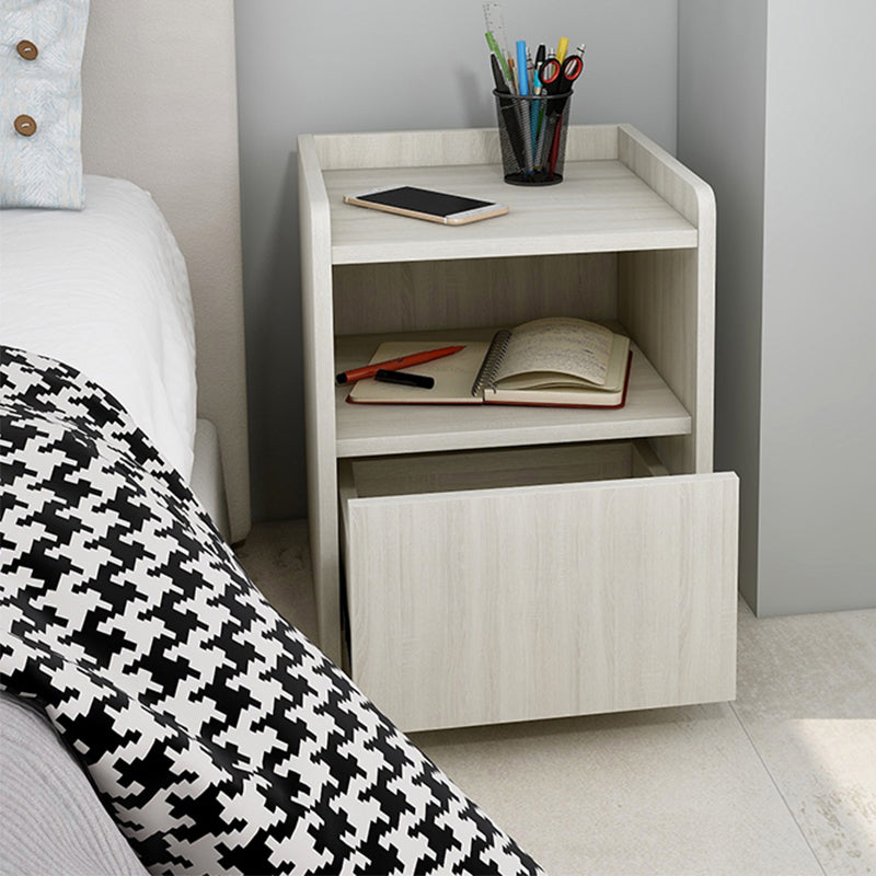 Modern Imitation Wood Night Table Open Storage 1-Drawer 20 Inch H Nightstand